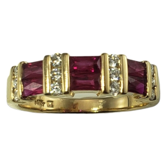 14K Gold Lab Created Ruby & Diamond Ring Size 7.25 Lab Certified  #16168 - Picture 2 of 10